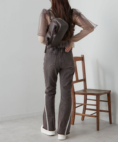 「OLIVE des OLIVE」 ブーツカットデニムパンツ SMALL ブラック レディース_画像8