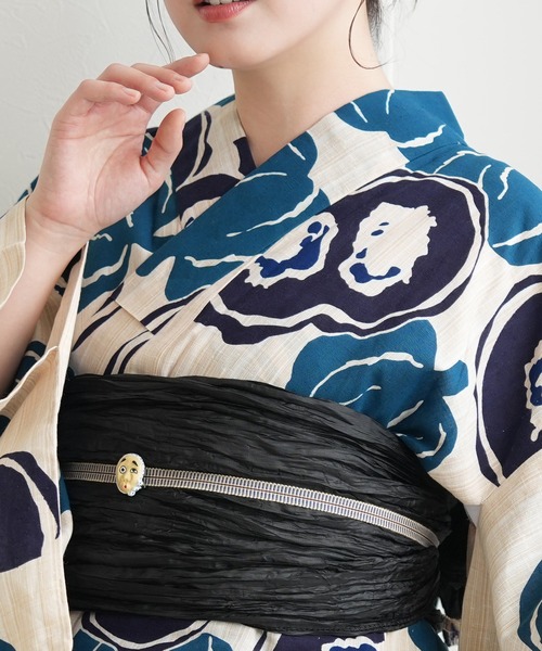 浴衣 手染め注染浴衣3点セット utatane×注染工房 先染めベージュ 南瓜 青紺 レディース_8