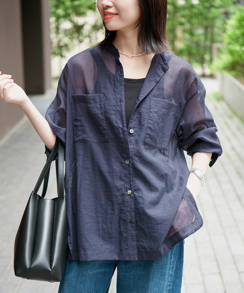 SLOBE IENA（スローブイエナ） ブラウス シャツ シアーバンドカラー 