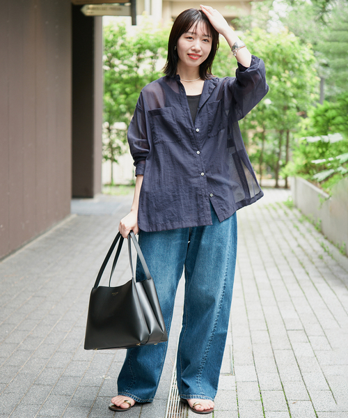 SLOBE IENA（スローブイエナ） ブラウス シャツ シアーバンドカラー 