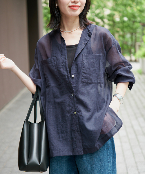 SLOBE IENA（スローブイエナ） ブラウス シャツ シアーバンドカラー 