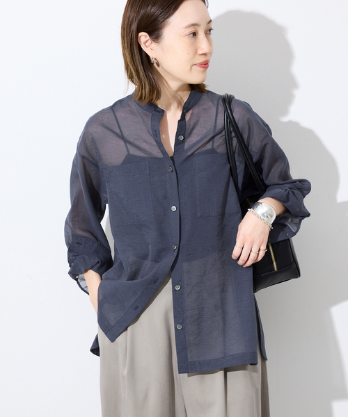 SLOBE IENA（スローブイエナ） ブラウス シャツ シアーバンドカラー 