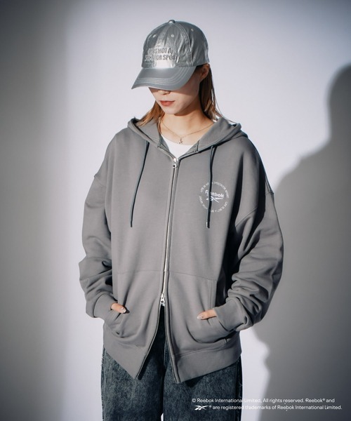 「Reebok」 ジップアップパーカー MEDIUM チャコールグレー メンズ_画像3