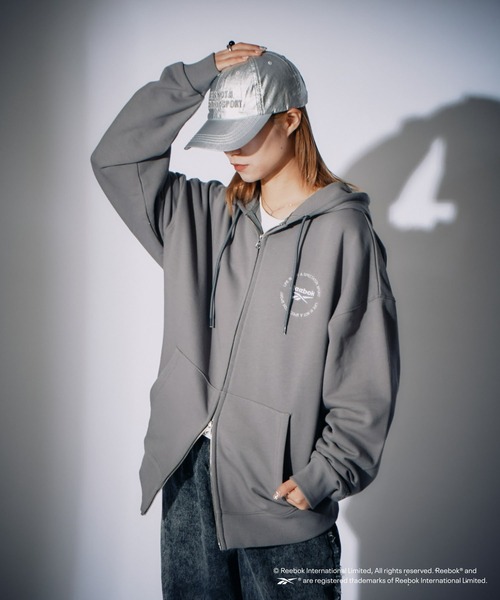 「Reebok」 ジップアップパーカー MEDIUM チャコールグレー メンズ_画像5