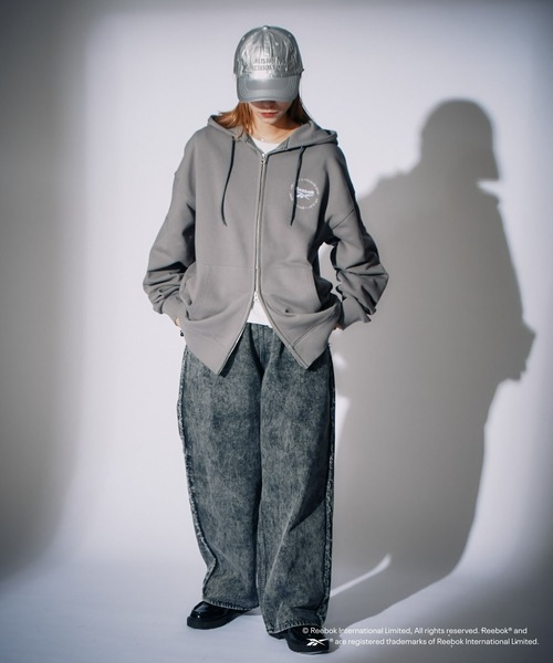 「Reebok」 ジップアップパーカー MEDIUM チャコールグレー メンズ_画像6