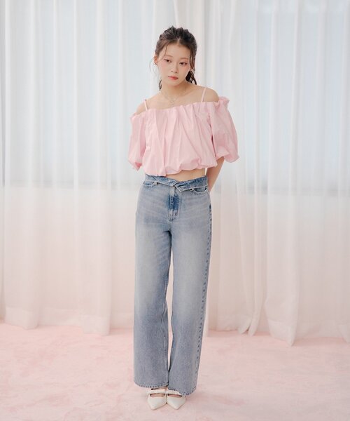 ジーンズ デニム デニムパンツ 2wayストレートデニム レディースの画像