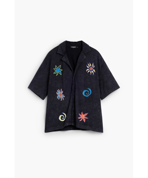 Desigual（デシグアル） シャツ 半袖 マルチモチーフ 刺繍 オープン
