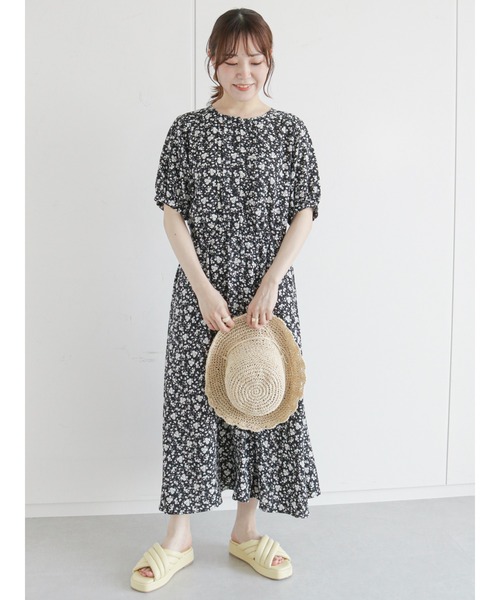 「ehka sopo」 半袖ワンピース フリ- イエロー レディース_画像8
