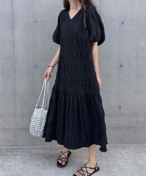 「LAUIR」 半袖ワンピース LARGE ブラック レディース_画像5