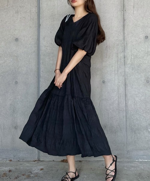 「LAUIR」 半袖ワンピース LARGE ブラック レディース_画像6