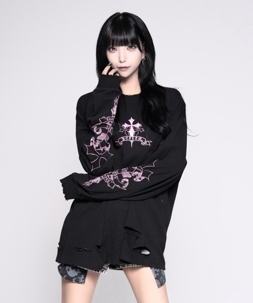 REFLEM（レフレム） tシャツ 「REFLEM/レフレム」クロスラインストーン