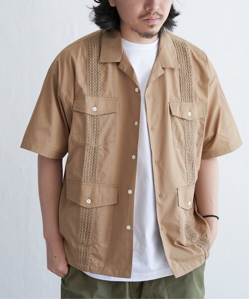 VENCE EXCHANGE シャツ 半袖 ブロード×レース切り替えキューバシャツ