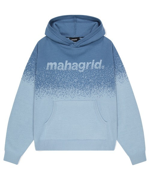 ニット セーター 「mahagrid/マハグリッド」BASIC LOGO OMBRE KNIT HOODIE/ベーシックロゴニット プルオーバーパーカ