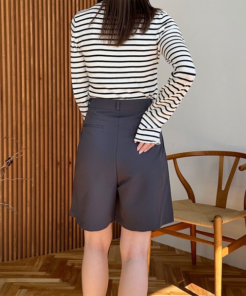 LE MORE ハーフパンツ ワイドパンツ パンツ ハイウエストタックハーフ
