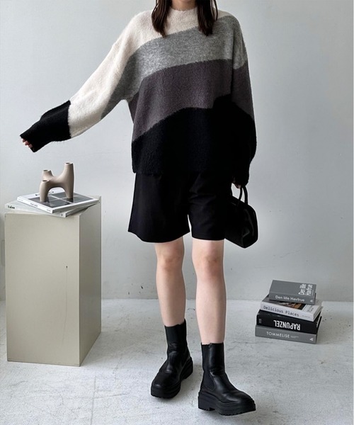 LE MORE ハーフパンツ ワイドパンツ パンツ ハイウエストタックハーフ