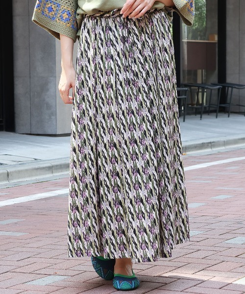 未使用 Drawer ドゥロワー レオパード プリント ロングスカート リネン