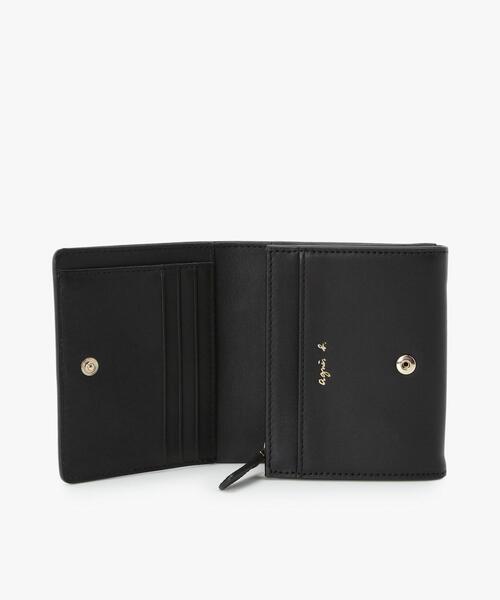 ✨️美品✨️ アニエスベー 二つ折り財布 シルバー金具 型押し レザー 黒 レディース 二つ折り財布 天然皮革 アニエスベー 財布 ロゴ HW11