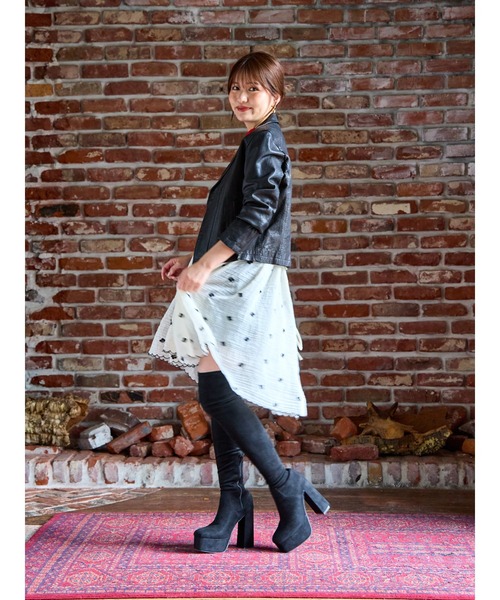 Mafmof（マフモフ） ブーツ 13cmチャンキーヒールストレッチロング