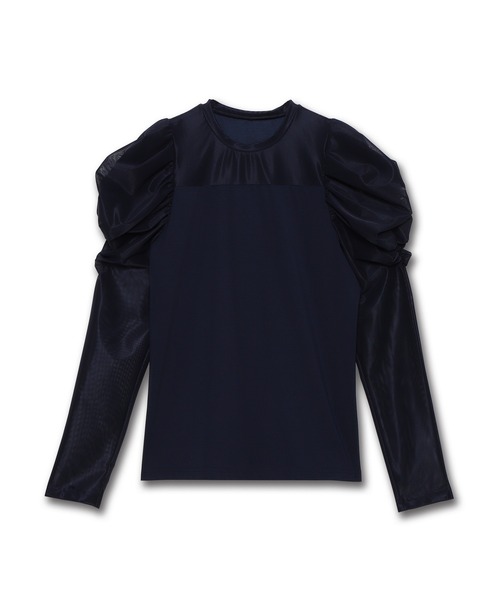 tシャツ パワーショルダーシアー切替ロンＴ レディース