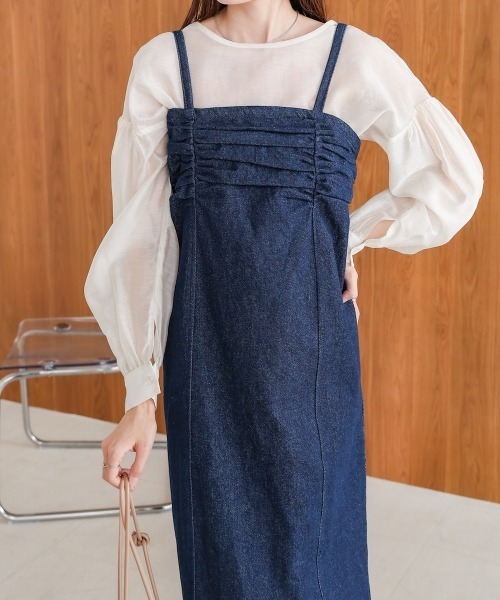 BAB（バブ） ワンピース 「S・Mサイズ展開」デニムギャザーキャミ