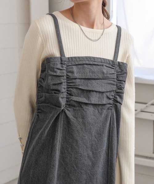BAB（バブ） ワンピース 「S・Mサイズ展開」デニムギャザーキャミ