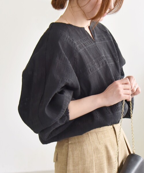 ブラウス シャツ 「洗える」かさねシャーリング ブラウス レディース セール】 【洗える】かさねシャーリング ブラウス （シャツ
