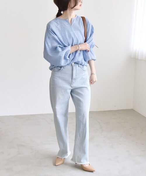 ブラウス シャツ quaranciel:「手洗い可能」シアー ストライプ ボーダー ビッグ シャツ レディース quaranciel:〈手洗い可能〉シアー ストライプ ボーダー ビッグ