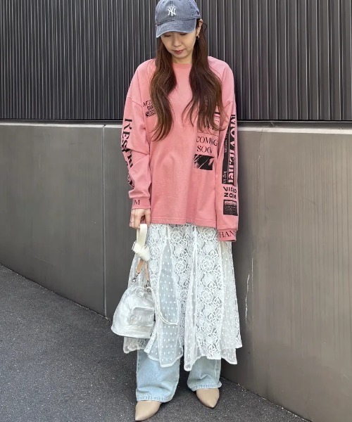 OKIRAKU×ROSE BUD シアースリーブドッキングロンT