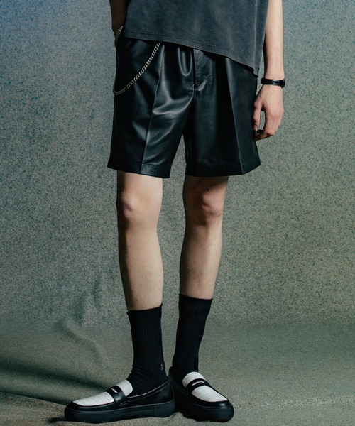 完売　ch!iii Leather Half Pants レザーハーフパンツ fake leather half pants | ok.soon