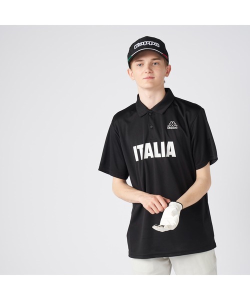 Kappa カッパ 半袖 ポロシャツ 黒 白 モノクロ 柄 シルバー ロゴ Kappa ポロシャツ カッパ 半袖ポロシャツ 紫外線対策 UVカット