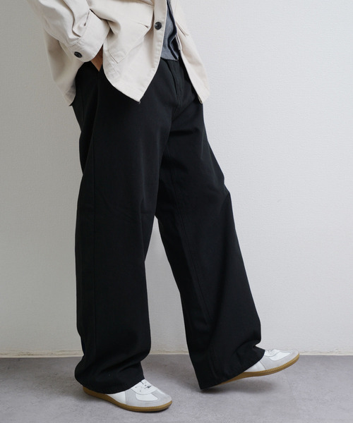 5556【美品】オーラリー ワイドパンツ チノパンツ ストレート　M　ブラック ZIP FIVE -White Line- ワイドパンツ チノパン 「White Line」 COTTON