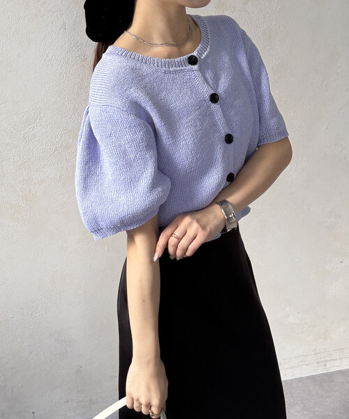 カーディガン ショートパフ袖カーディガン レディース AZUL BY MOUSSY | パフスリーブショートカーディガン