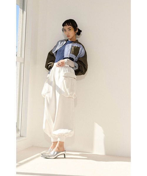 OMMO スラックス パンツ GATHER POCKET SATIN PT レディース
