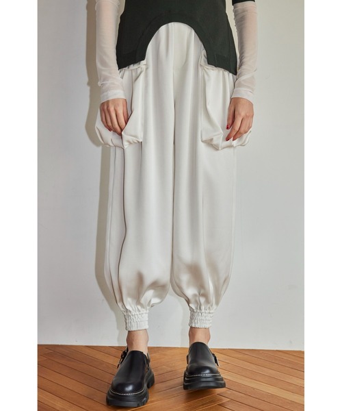 OMMO スラックス パンツ GATHER POCKET SATIN PT レディース
