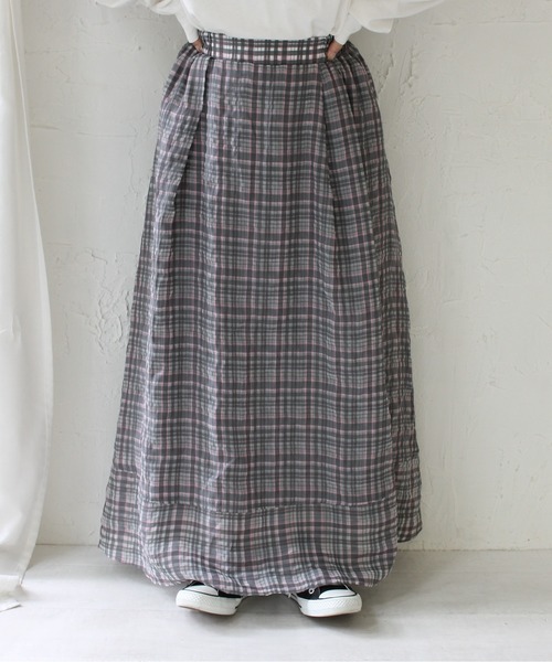 新品 CLASKA✨クラスカ リネン チェック イージースカート ロングスカート StyleSea（スタイルシー） スカート チェック柄リネンフレアーロング
