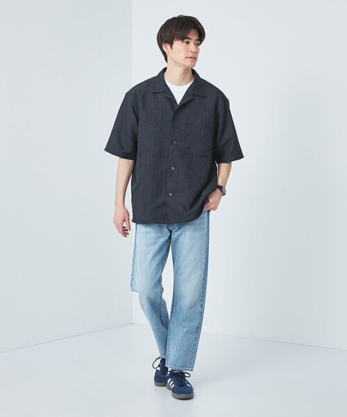 green label relaxing シャツ リネンライク ジャカード 半袖