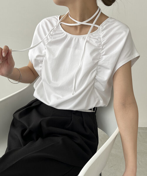 tシャツ 「待望の再入荷！」ギャザーフレンチTシャツ レディース