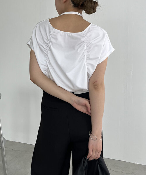 新品 未使用タグ無しCAPRICIEUX LE'MAGE アシメギャザーTシャツ CAPRICIEUX LE'MAGE｜【即完につき再入荷/新色ブラウン】アシメ