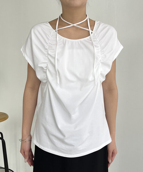 新品 CAPRICIEUX LE'MAGE ギャザーフレンチTシャツ ホワイト CAPRICIEUX LE'MAGE tシャツ 「待望の再入荷！」ギャザー