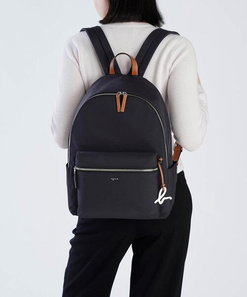【極美品】アニエスベー リュック マザーズバッグ ナイロン×レザー 肩掛け 黒 極美品】アニエスベー リュック マザーズバッグ ナイロン×レザー