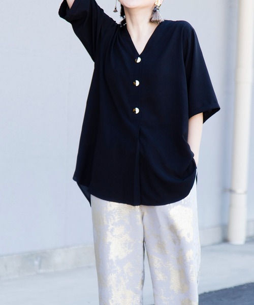 「OSMOSIS」 半袖ブラウス ONE SIZE ブラック レディース