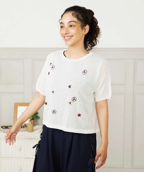 ニット セーター Brisa フラワー刺繍シアーニット レディース