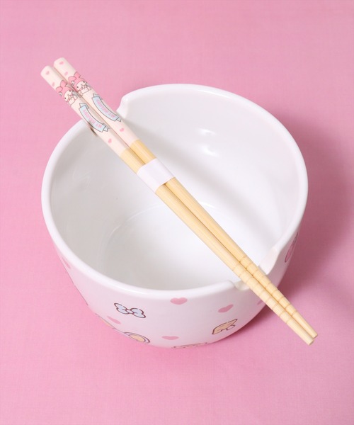 sanrio（サンリオ） 食器 (SK)「sanrio」陶器製 ボウル ＆ 竹箸 セット