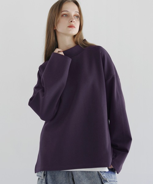 ラッセルノ　カレッジルーズモックネックＴシャツ　Ｌサイズ相当　パープル LILL（リル） tシャツ コットンポンチモックネックカットソー メンズ