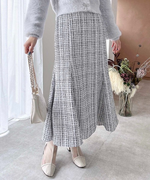美品♡¥51,700♡Rene♡ツイードニットスカート(ウエストゴム) INGNI（イング） スカート バックレースアップ／ツイードマーメイド
