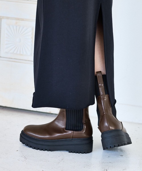 Juze（ジュゼ） ブーツ タンクソールサイドニットブーツ レディース