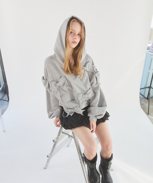 lillilly CATフードリボンパーカー lillilly CATフードリボンパーカー