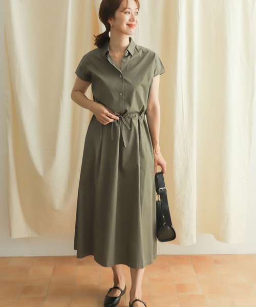 「URBAN RESEARCH DOORS」 半袖ワンピース MEDIUM カーキ レディース_画像3