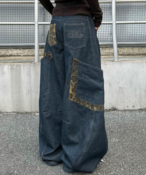 ワイドパンツ ジーンズ デニム デニムパンツ レオパードデザイン