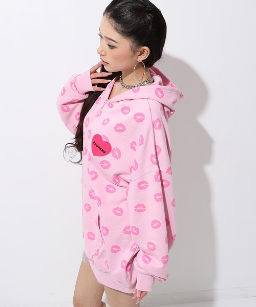 限定ANELATOKYO ピンク フード付きパーカー ANAP（アナップ） パーカー KOGYARU×ANAP 2パターン柄ビックパーカー